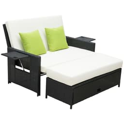 image-Rattan 2-Seater Sofa Sun Lounger Bed-Black