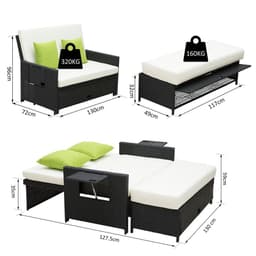 image-Rattan 2-Seater Sofa Sun Lounger Bed-Black