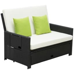 image-Rattan 2-Seater Sofa Sun Lounger Bed-Black