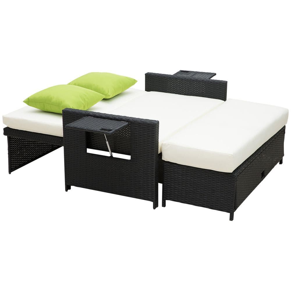 image-Rattan 2-Seater Sofa Sun Lounger Bed-Black