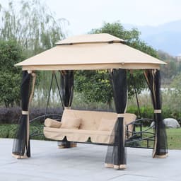 image-Outdoor 2-in-1 Convertible Swing Chair Bed 3 Seater Porch w/Nettings