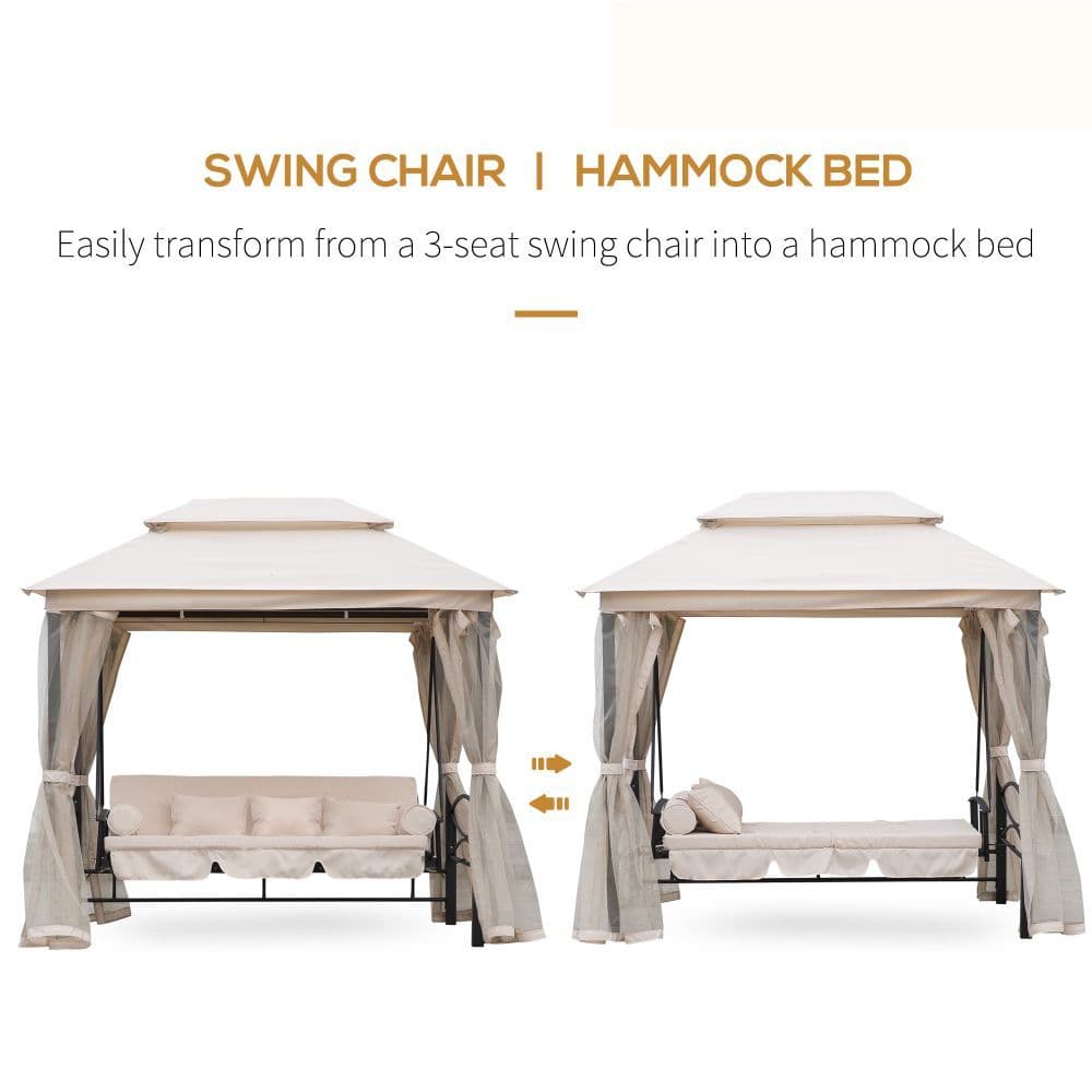 image-Outdoor 2-in-1 Convertible Swing Chair Bed 3 Seater Porch w/Nettings