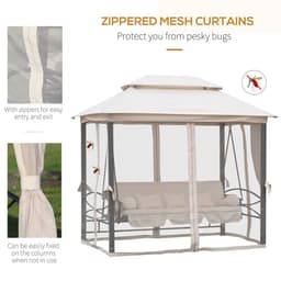 image-Outdoor 2-in-1 Convertible Swing Chair Bed 3 Seater Porch w/Nettings