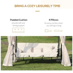 image-Outdoor 2-in-1 Convertible Swing Chair Bed 3 Seater Porch w/Nettings