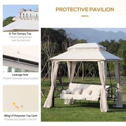 image-Outdoor 2-in-1 Convertible Swing Chair Bed 3 Seater Porch w/Nettings