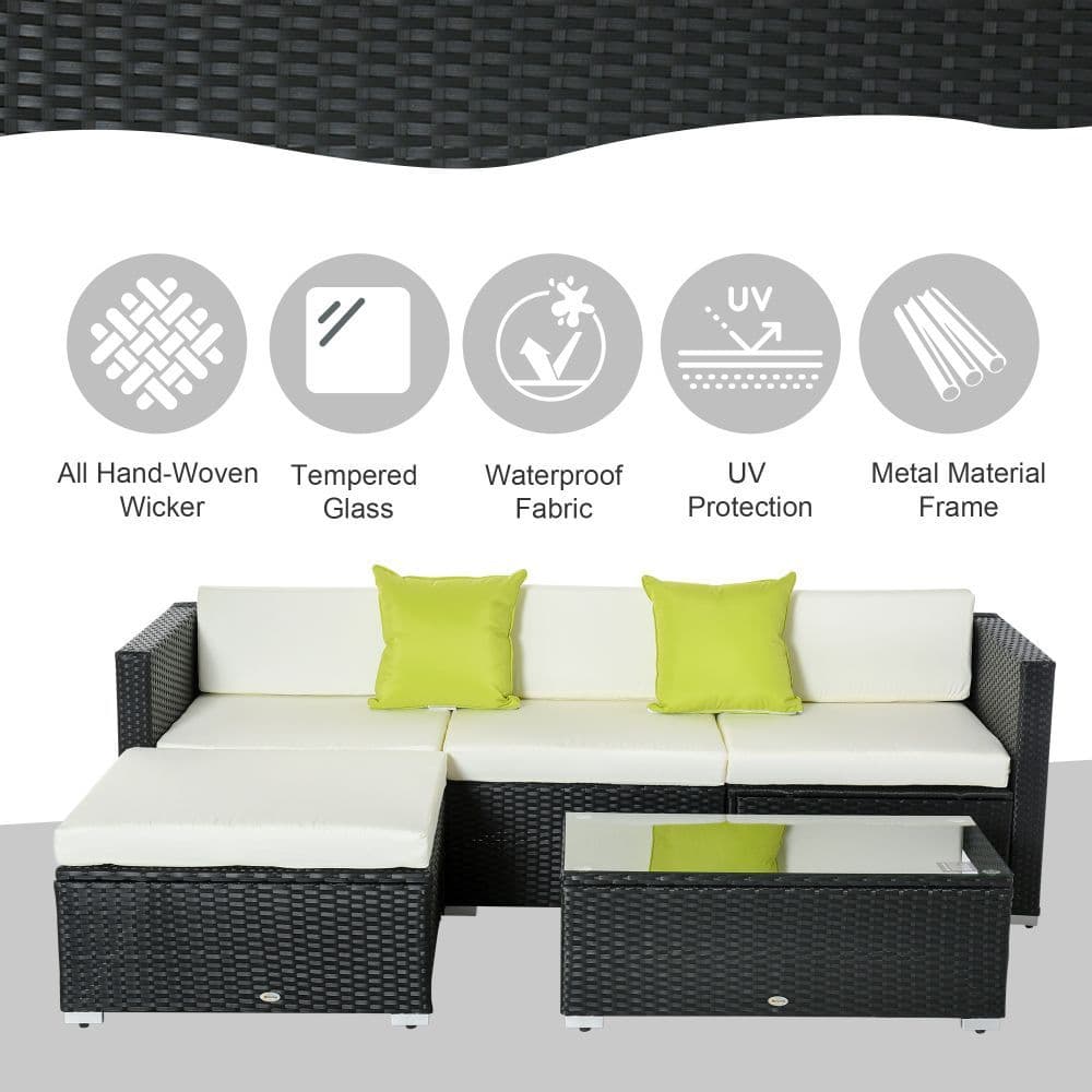 image-5 PCS Rattan Sofa Set-Black