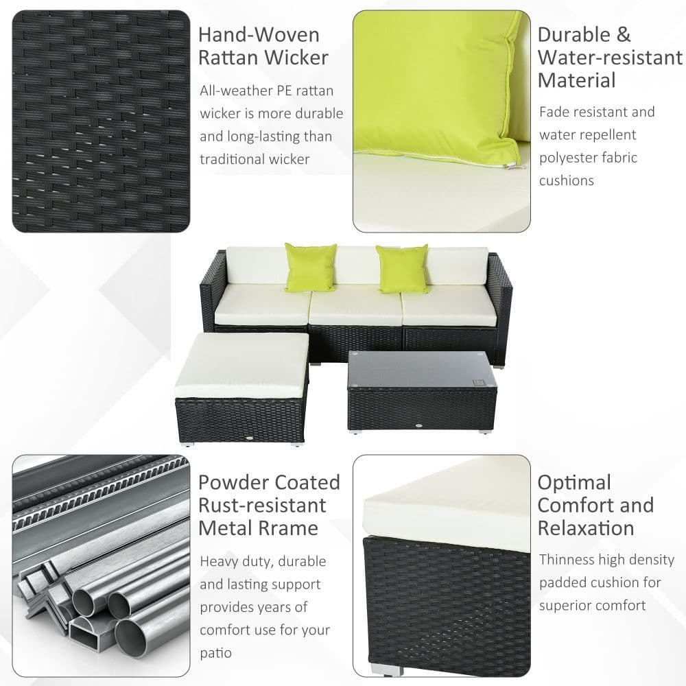 image-5 PCS Rattan Sofa Set-Black