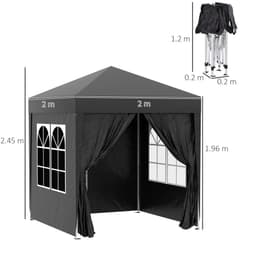 image-2mx2m Pop Up Gazebo Party Tent Canopy Marquee with Storage Bag Black