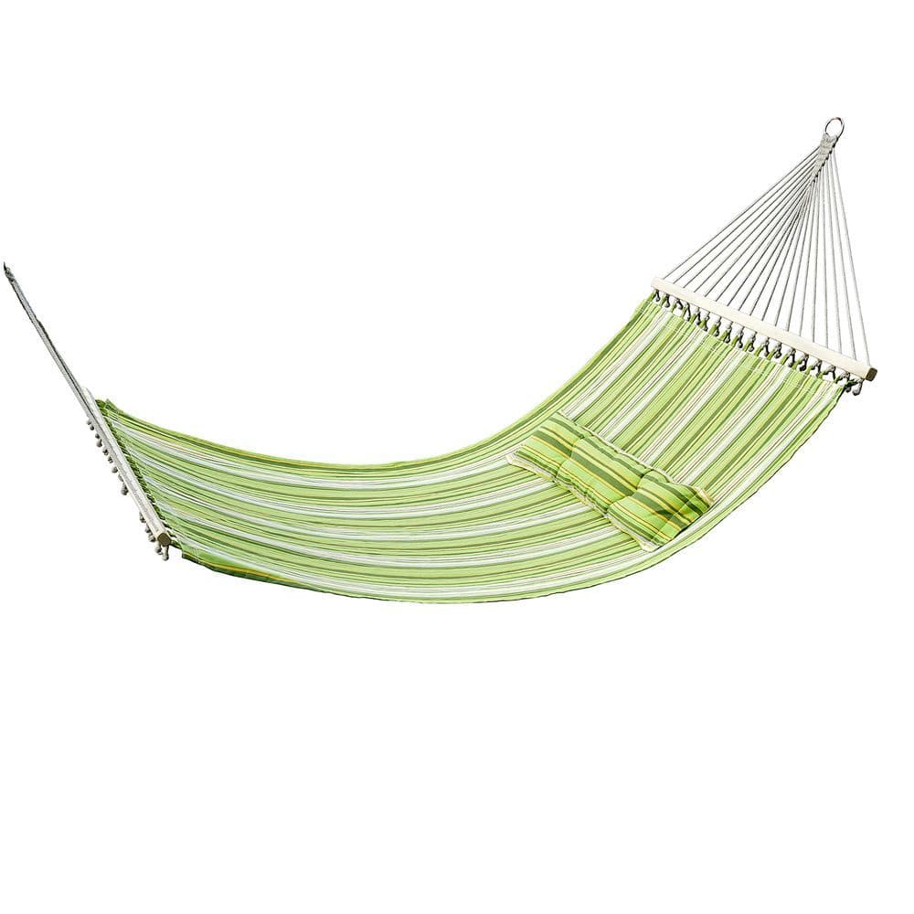 image-Double Outdoor Patio Cotton Hammock Swing Bed with Pillow