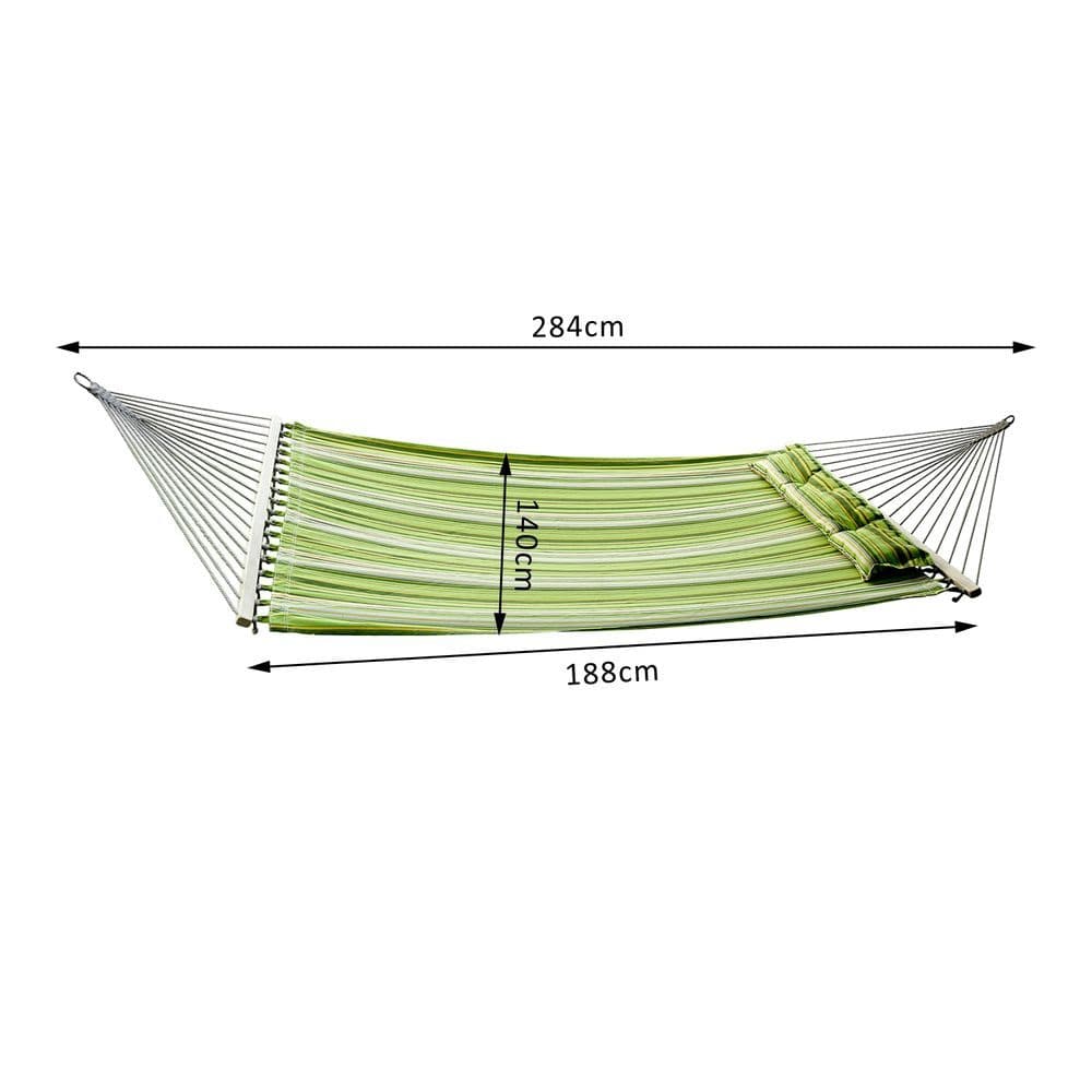 image-Double Outdoor Patio Cotton Hammock Swing Bed with Pillow