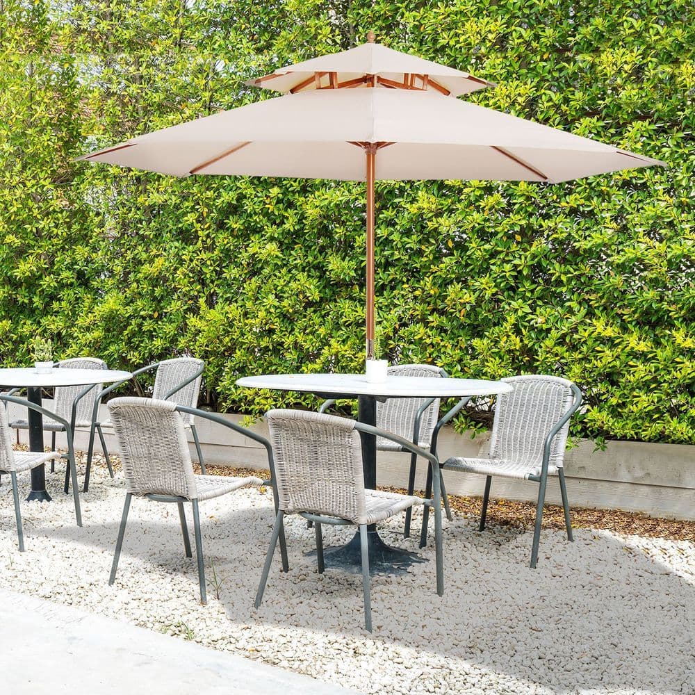 image-2.7 m Double Tier Garden Sun Umbrella Sunshade Wooden Parasol Shade Canopy