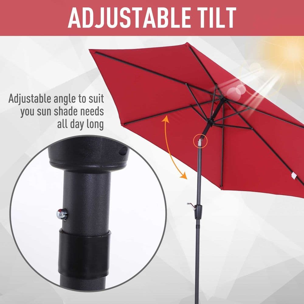 image-2.7 m Patio Umbrella, Aluminum Frame-Wine Red