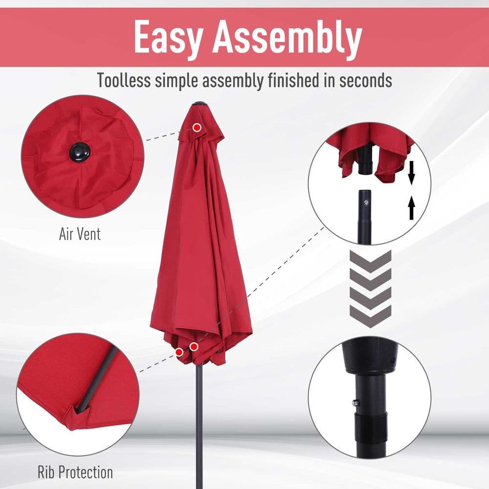 image-2.7 m Patio Umbrella, Aluminum Frame-Wine Red