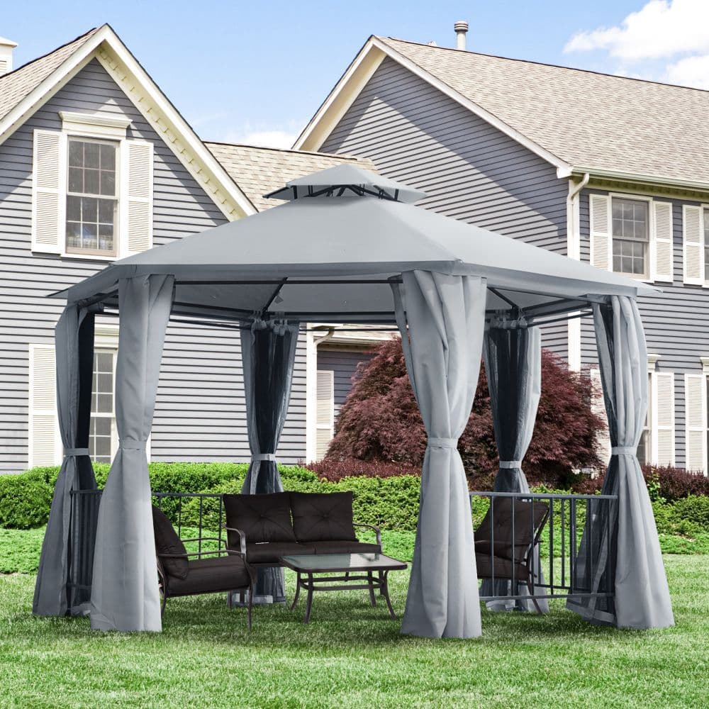 image-3 x 3(m) Gazebo Canopy 2 Tier Patio Shelter Steel for Garden Grey