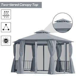 image-3 x 3(m) Gazebo Canopy 2 Tier Patio Shelter Steel for Garden Grey