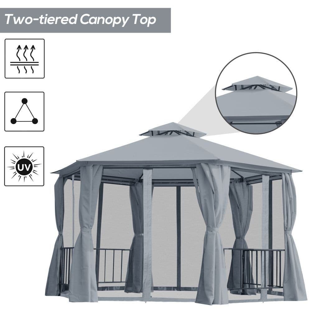 image-3 x 3(m) Gazebo Canopy 2 Tier Patio Shelter Steel for Garden Grey