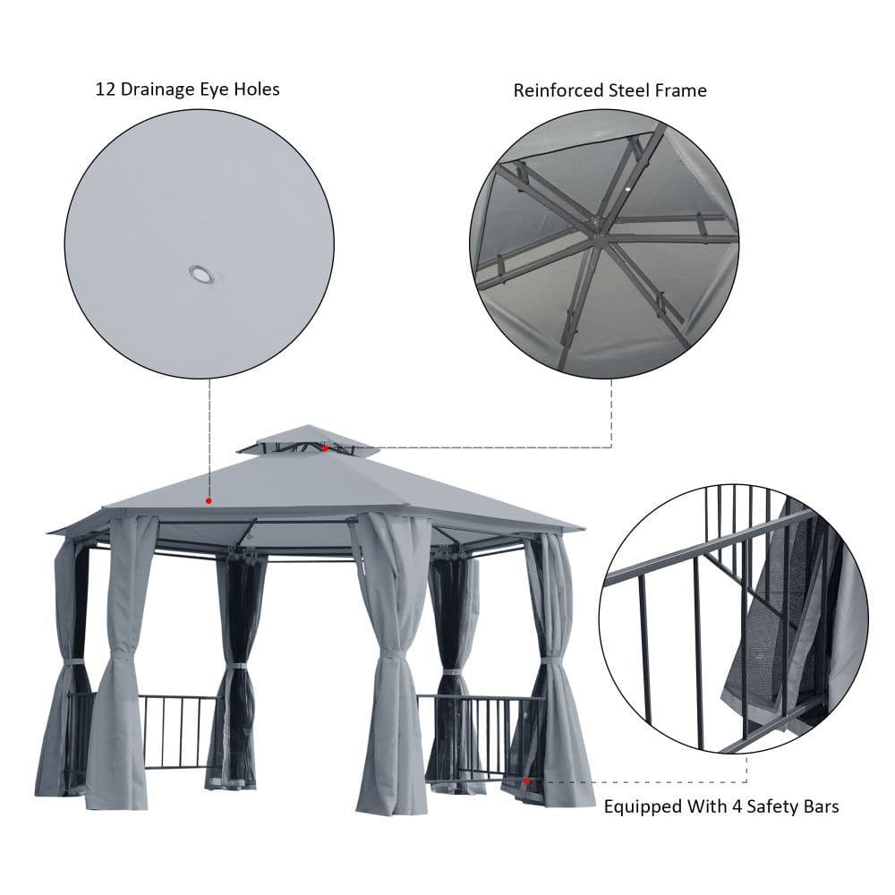 image-3 x 3(m) Gazebo Canopy 2 Tier Patio Shelter Steel for Garden Grey