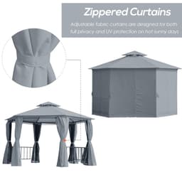 image-3 x 3(m) Gazebo Canopy 2 Tier Patio Shelter Steel for Garden Grey