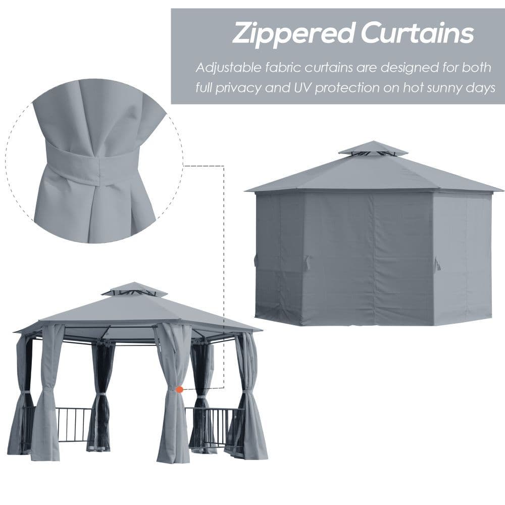 image-3 x 3(m) Gazebo Canopy 2 Tier Patio Shelter Steel for Garden Grey
