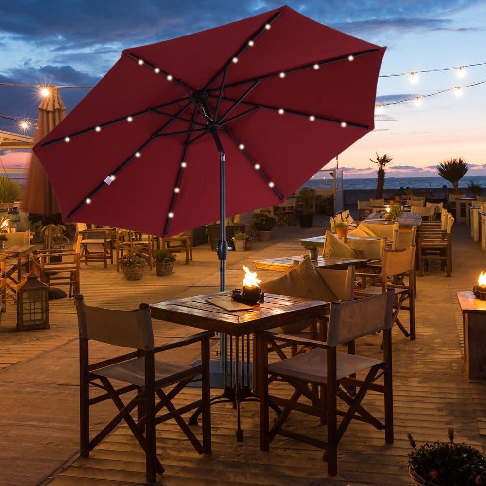 image-Umbrella Parasol 24 Solar LED-Wine Red