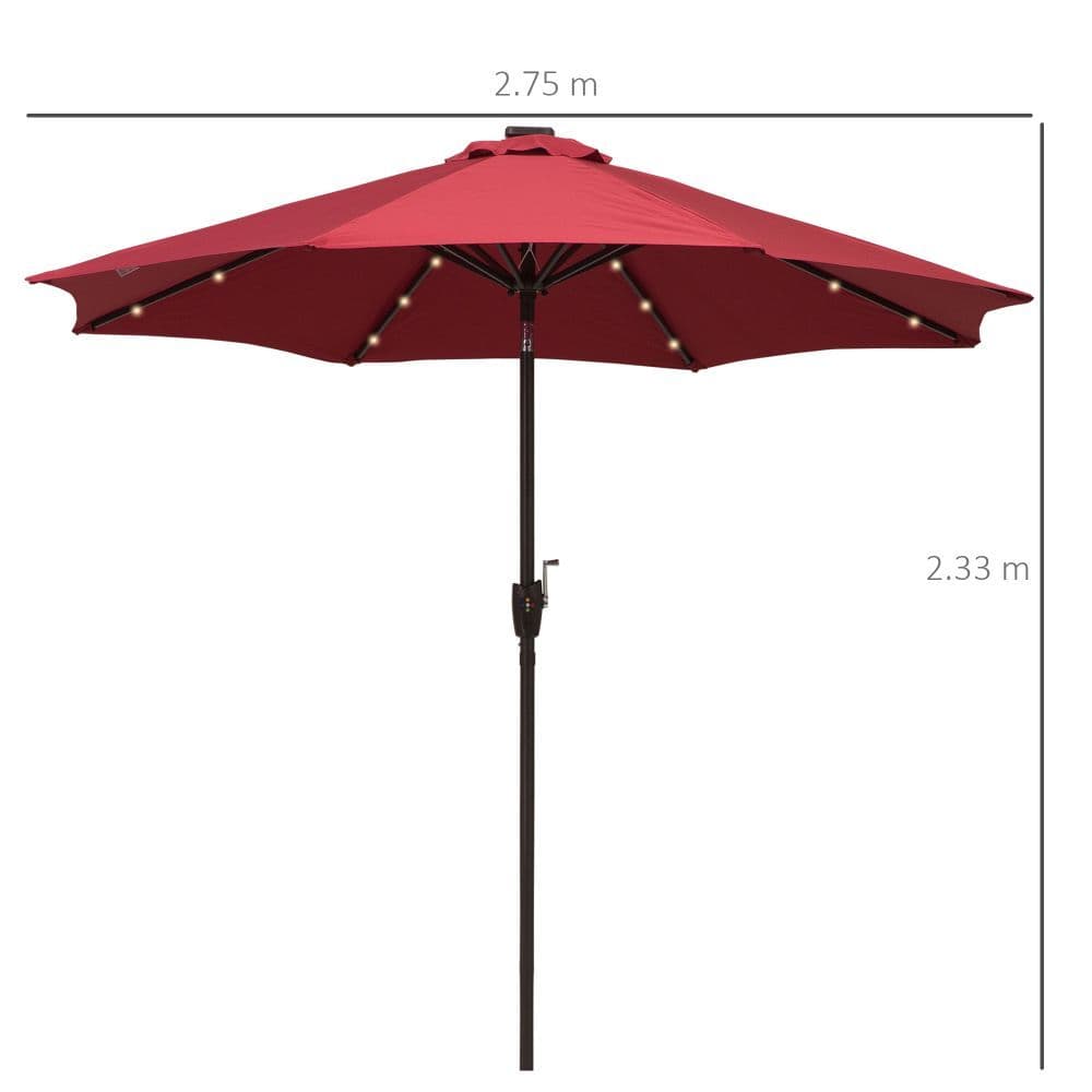image-Umbrella Parasol 24 Solar LED-Wine Red