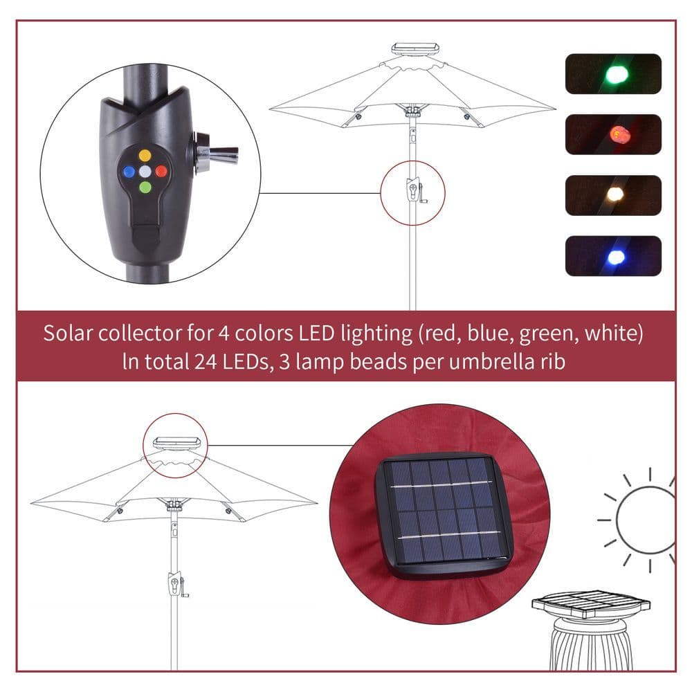 image-Umbrella Parasol 24 Solar LED-Wine Red