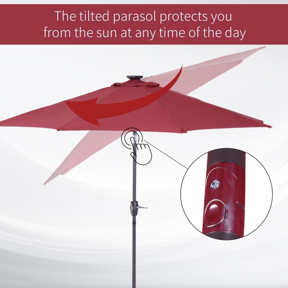 image-Umbrella Parasol 24 Solar LED-Wine Red