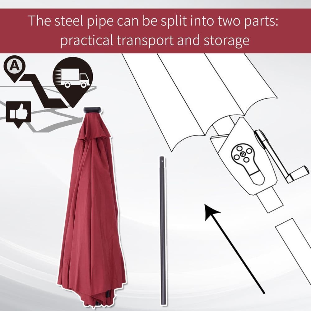 image-Umbrella Parasol 24 Solar LED-Wine Red