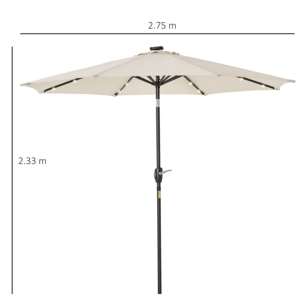 image-Garden Parasol Outdoor Tilt Sun Umbrella LED Light Hand Crank Off-white
