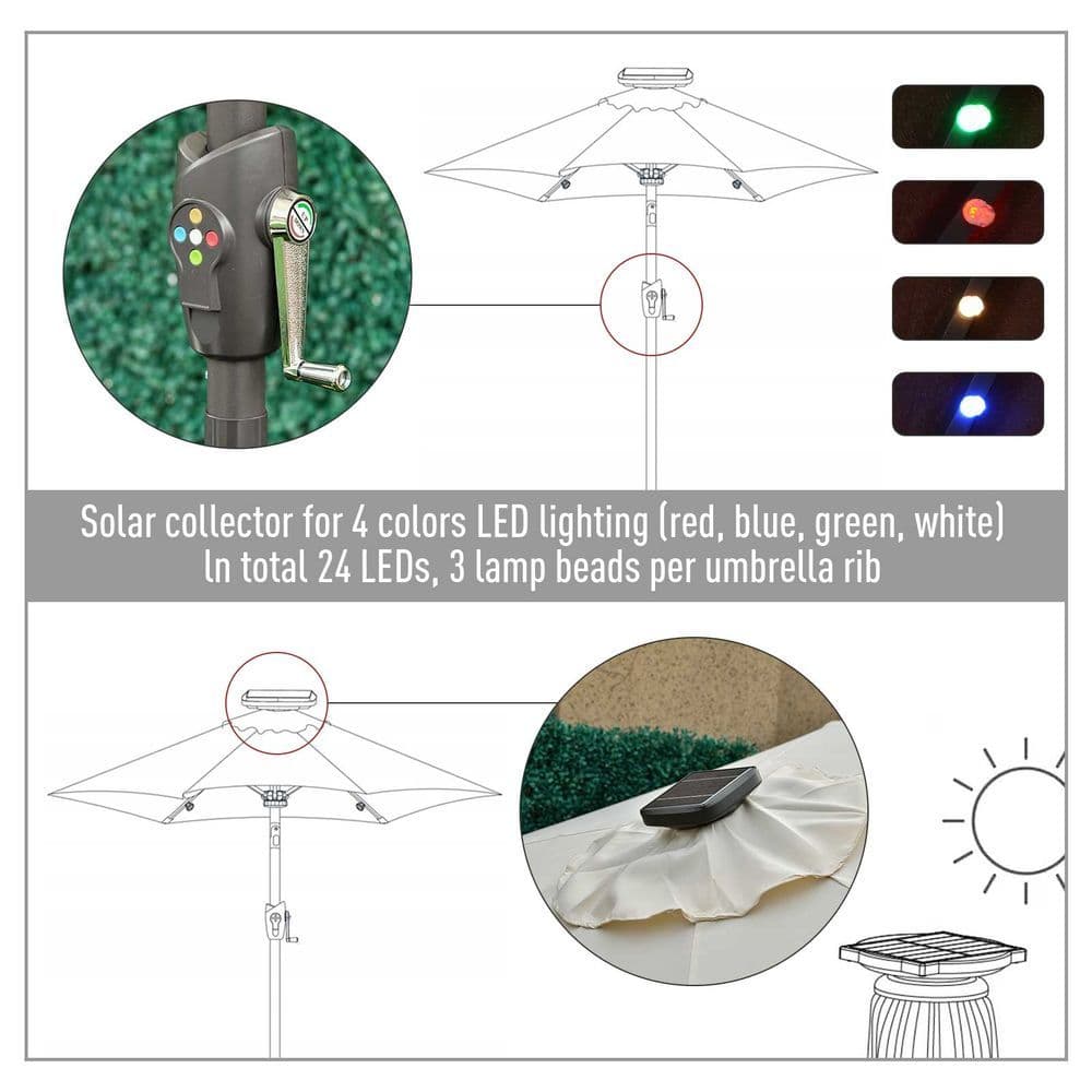image-Garden Parasol Outdoor Tilt Sun Umbrella LED Light Hand Crank Off-white