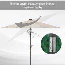 image-Garden Parasol Outdoor Tilt Sun Umbrella LED Light Hand Crank Off-white