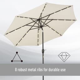 image-Garden Parasol Outdoor Tilt Sun Umbrella LED Light Hand Crank Off-white