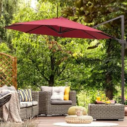 image-3m Cantilever Aluminium Frame Outdoor Garden Parasol Wine Red