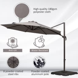 image-3m Cantilever Aluminium Frame Outdoor Garden Parasol Grey
