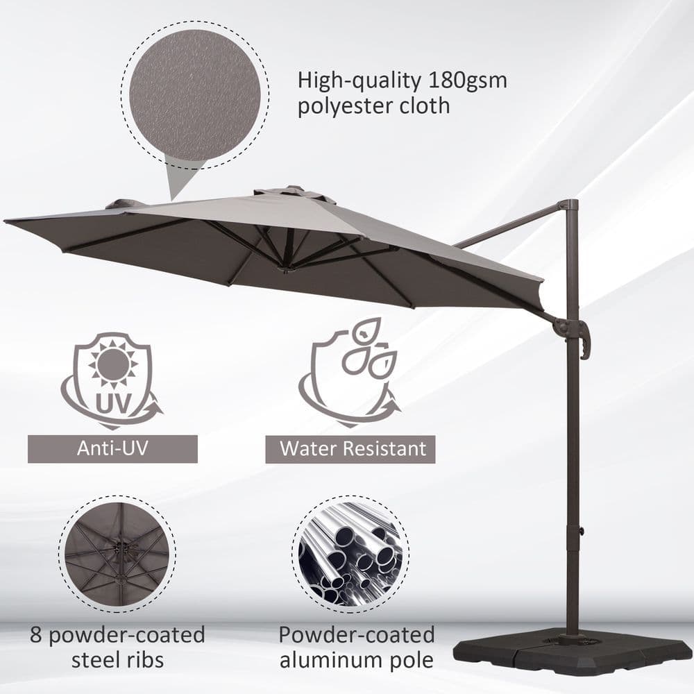 image-3m Cantilever Aluminium Frame Outdoor Garden Parasol Grey