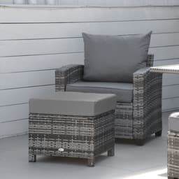 image-Rattan Footstool Ottoman w/Padded Cushion Outdoor 50x50x35 cm Grey