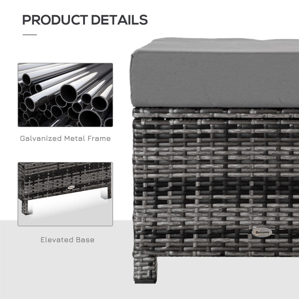 image-Rattan Footstool Ottoman w/Padded Cushion Outdoor 50x50x35 cm Grey