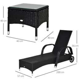 image-3 PCS Rattan Lounger Recliner Bed Garden Furniture Set w/ Side Table