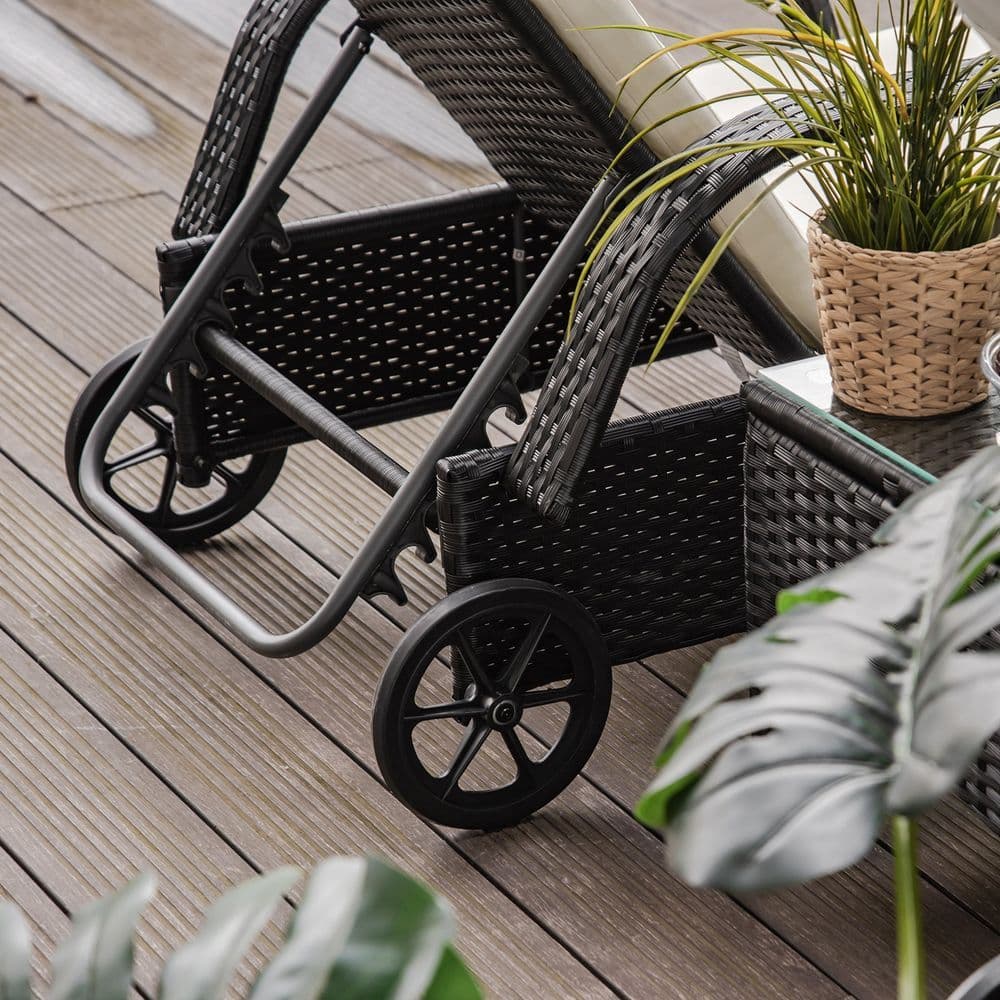 image-3 PCS Rattan Lounger Recliner Bed Garden Furniture Set w/ Side Table