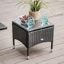 image-3 PCS Rattan Lounger Recliner Bed Garden Furniture Set w/ Side Table