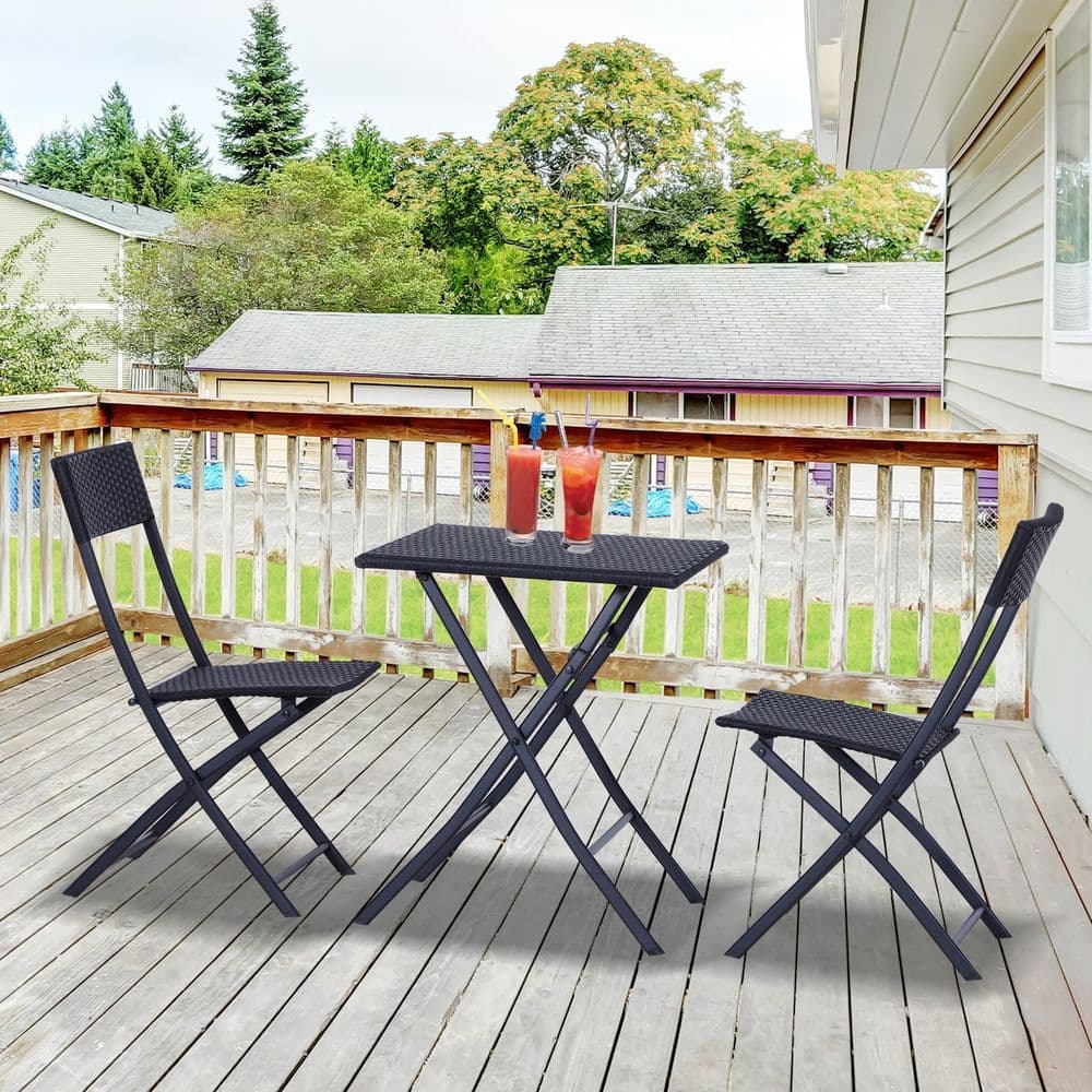 image-3pc Rattan Furniture Set :2 X Chairs,1 X Table - Black