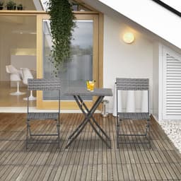 image-3PC Bistro Set Rattan Furniture Garden Folding Chair Table Grey