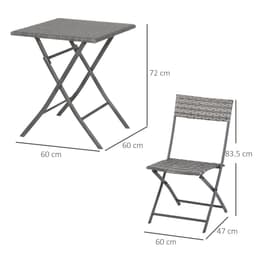 image-3PC Bistro Set Rattan Furniture Garden Folding Chair Table Grey