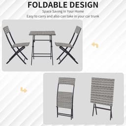 image-3PC Bistro Set Rattan Furniture Garden Folding Chair Table Grey