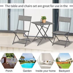 image-3PC Bistro Set Rattan Furniture Garden Folding Chair Table Grey