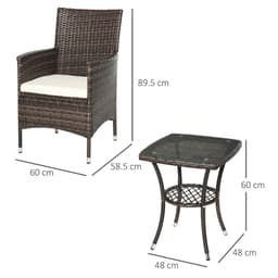 image-3 Pcs Rattan Bistro Set: 1 x Table, 2 x Chairs-Brown