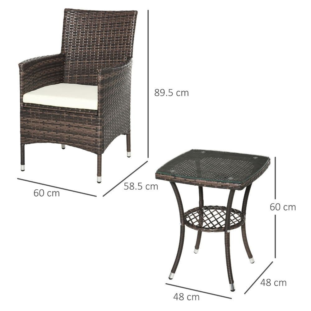 image-3 Pcs Rattan Bistro Set: 1 x Table, 2 x Chairs-Brown