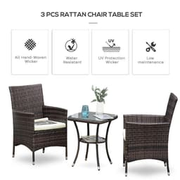 image-3 Pcs Rattan Bistro Set: 1 x Table, 2 x Chairs-Brown