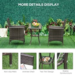 image-3 Pcs Rattan Bistro Set: 1 x Table, 2 x Chairs-Brown