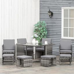 image-Rattan Furniture Set Wicker Weave Patio Dining Table Seat Mixed Grey
